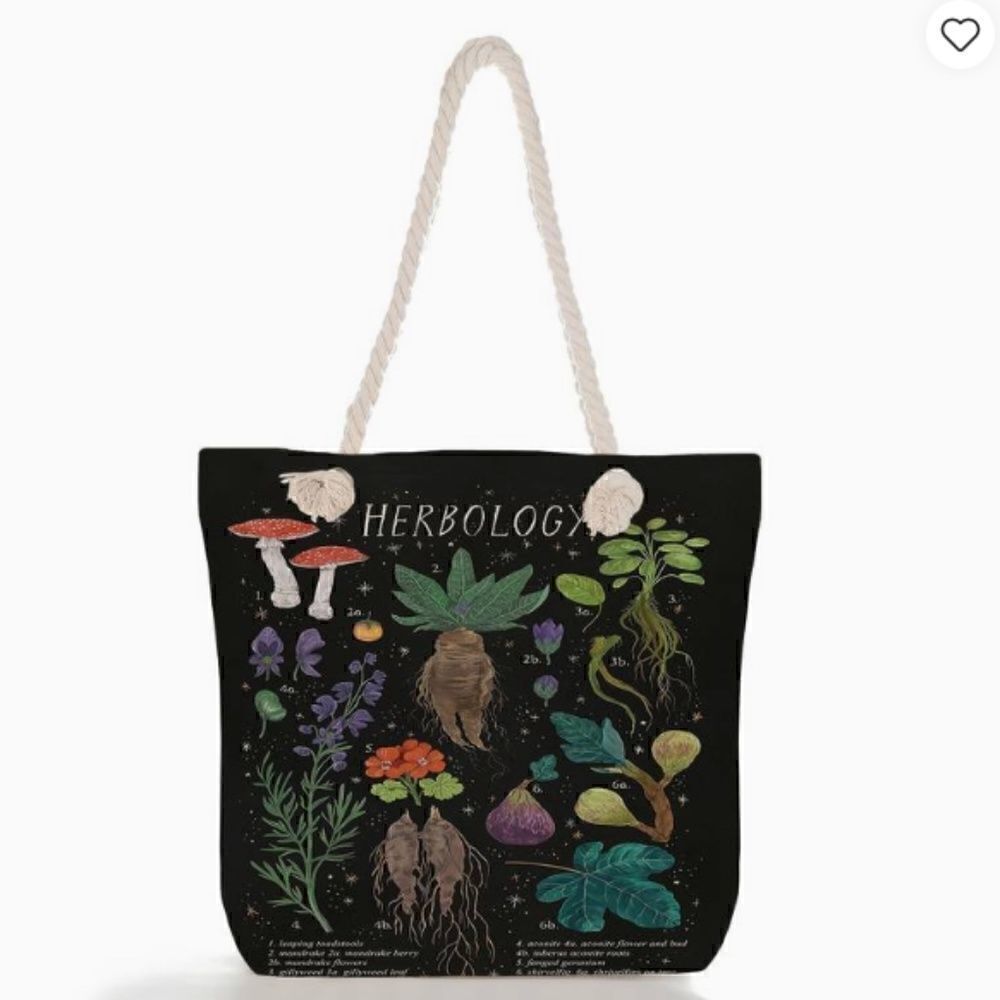 NEW! Trendy Mushroom Herbs Fabric Tote Beach Shopping Bag Popular Hip Groovy